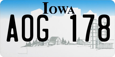 IA license plate AOG178