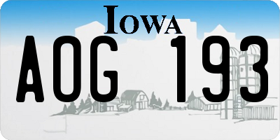 IA license plate AOG193