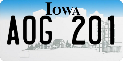 IA license plate AOG201