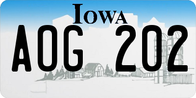 IA license plate AOG202