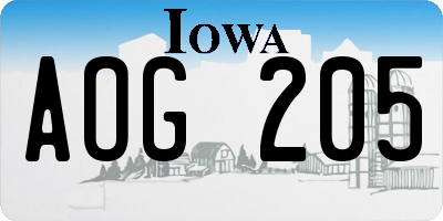 IA license plate AOG205