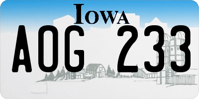 IA license plate AOG233