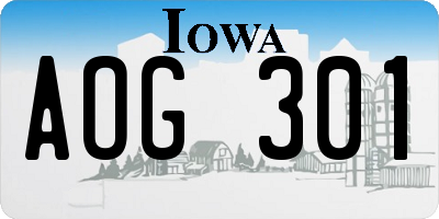 IA license plate AOG301