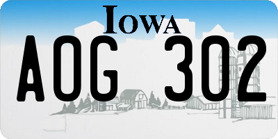 IA license plate AOG302