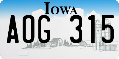 IA license plate AOG315