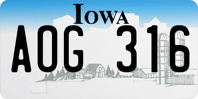 IA license plate AOG316