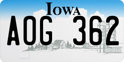 IA license plate AOG362