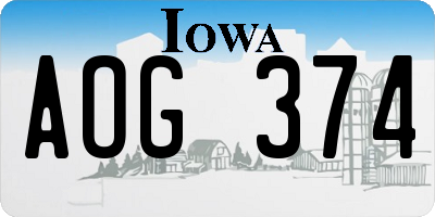 IA license plate AOG374