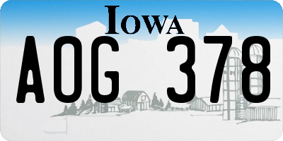 IA license plate AOG378
