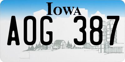 IA license plate AOG387