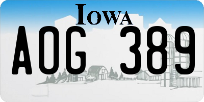 IA license plate AOG389