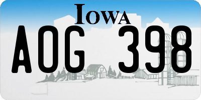 IA license plate AOG398