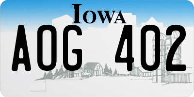 IA license plate AOG402