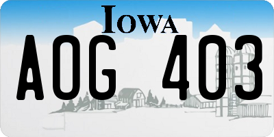 IA license plate AOG403