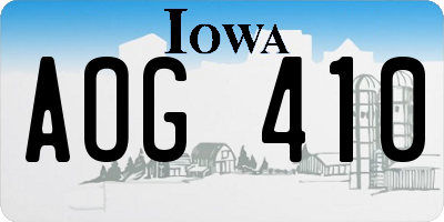 IA license plate AOG410