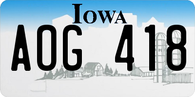 IA license plate AOG418
