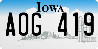 IA license plate AOG419