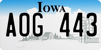 IA license plate AOG443