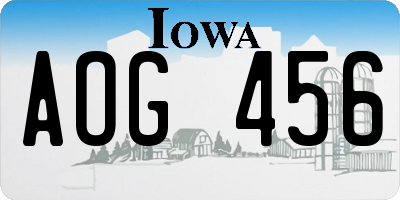 IA license plate AOG456