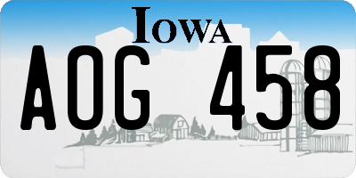 IA license plate AOG458