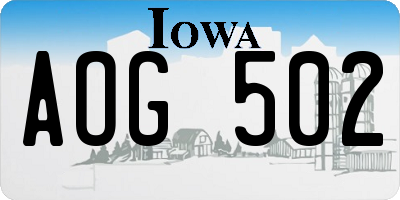 IA license plate AOG502