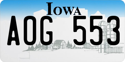 IA license plate AOG553