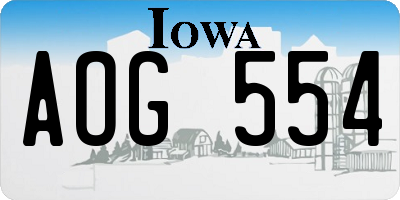IA license plate AOG554