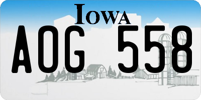 IA license plate AOG558