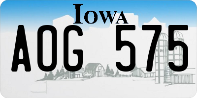 IA license plate AOG575
