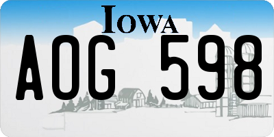 IA license plate AOG598