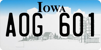 IA license plate AOG601
