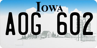 IA license plate AOG602