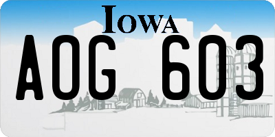 IA license plate AOG603