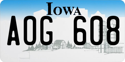 IA license plate AOG608