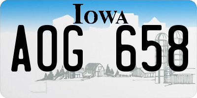 IA license plate AOG658