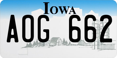 IA license plate AOG662