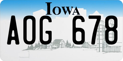 IA license plate AOG678