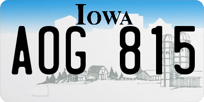 IA license plate AOG815