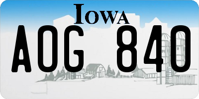 IA license plate AOG840