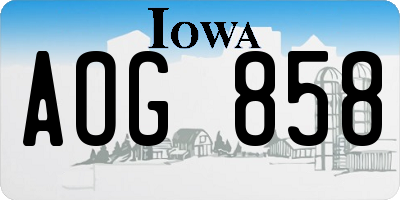 IA license plate AOG858