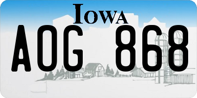 IA license plate AOG868