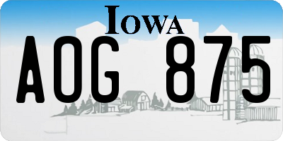 IA license plate AOG875