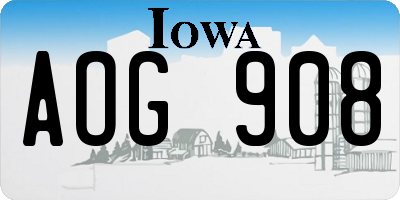 IA license plate AOG908