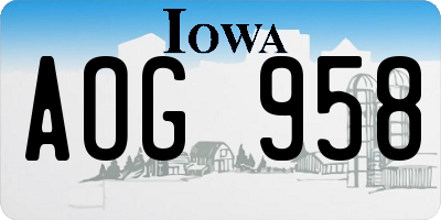 IA license plate AOG958