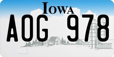 IA license plate AOG978