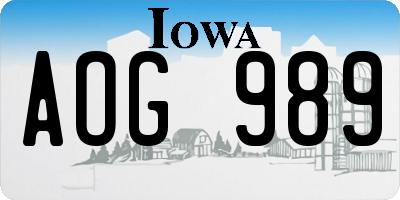 IA license plate AOG989