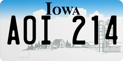 IA license plate AOI214