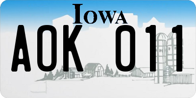 IA license plate AOK011