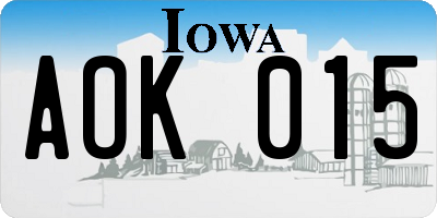 IA license plate AOK015