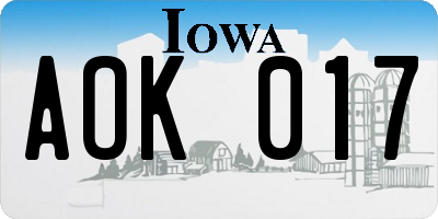 IA license plate AOK017